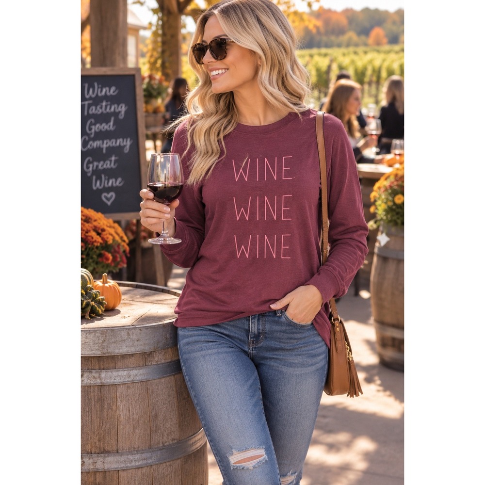 City Streets Graphic Long Sleeve Graphic T Shirt Large Burgundy Wine  Pullover